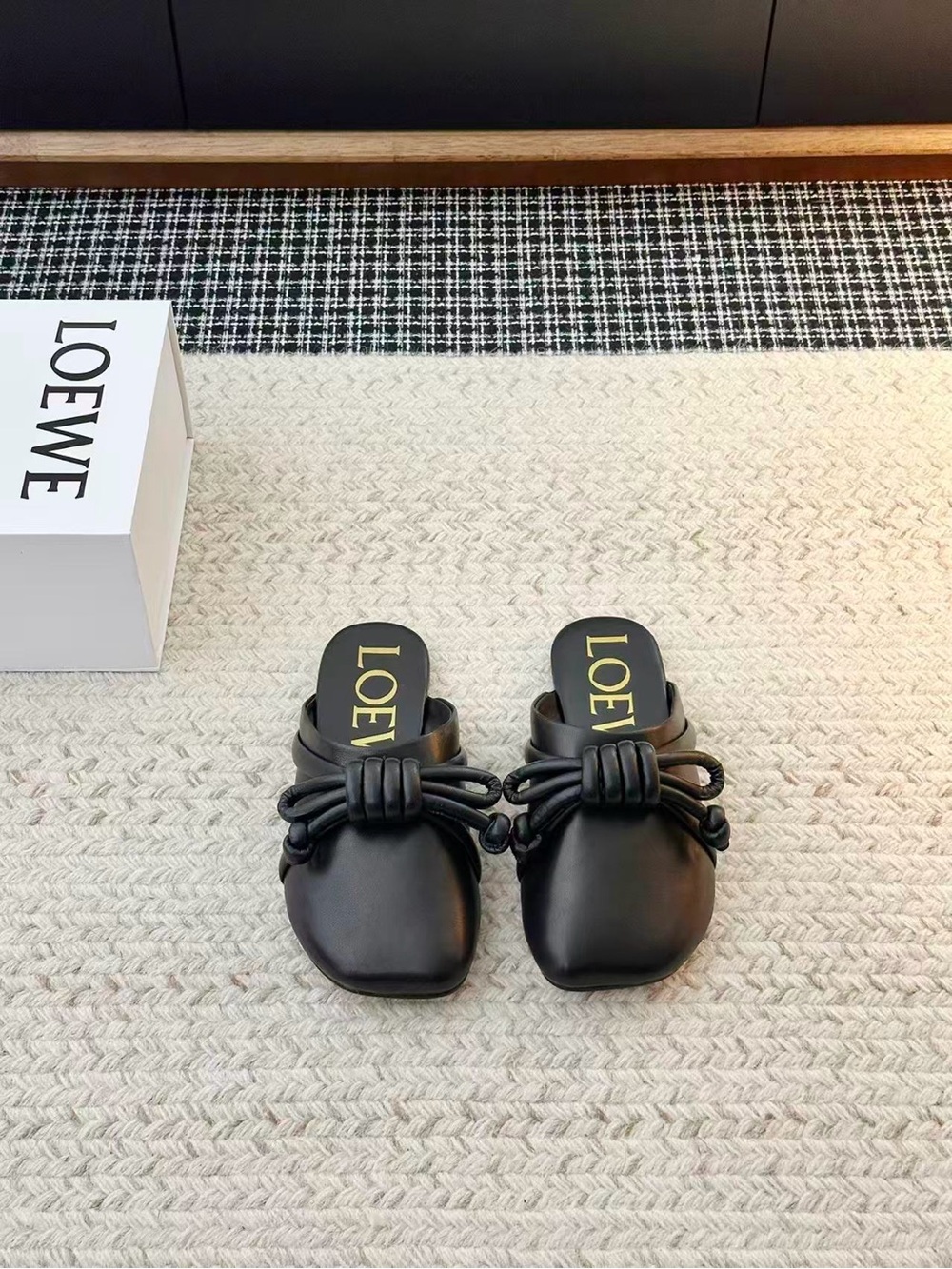 Loewe Black Knotted Leather Mule Slides
